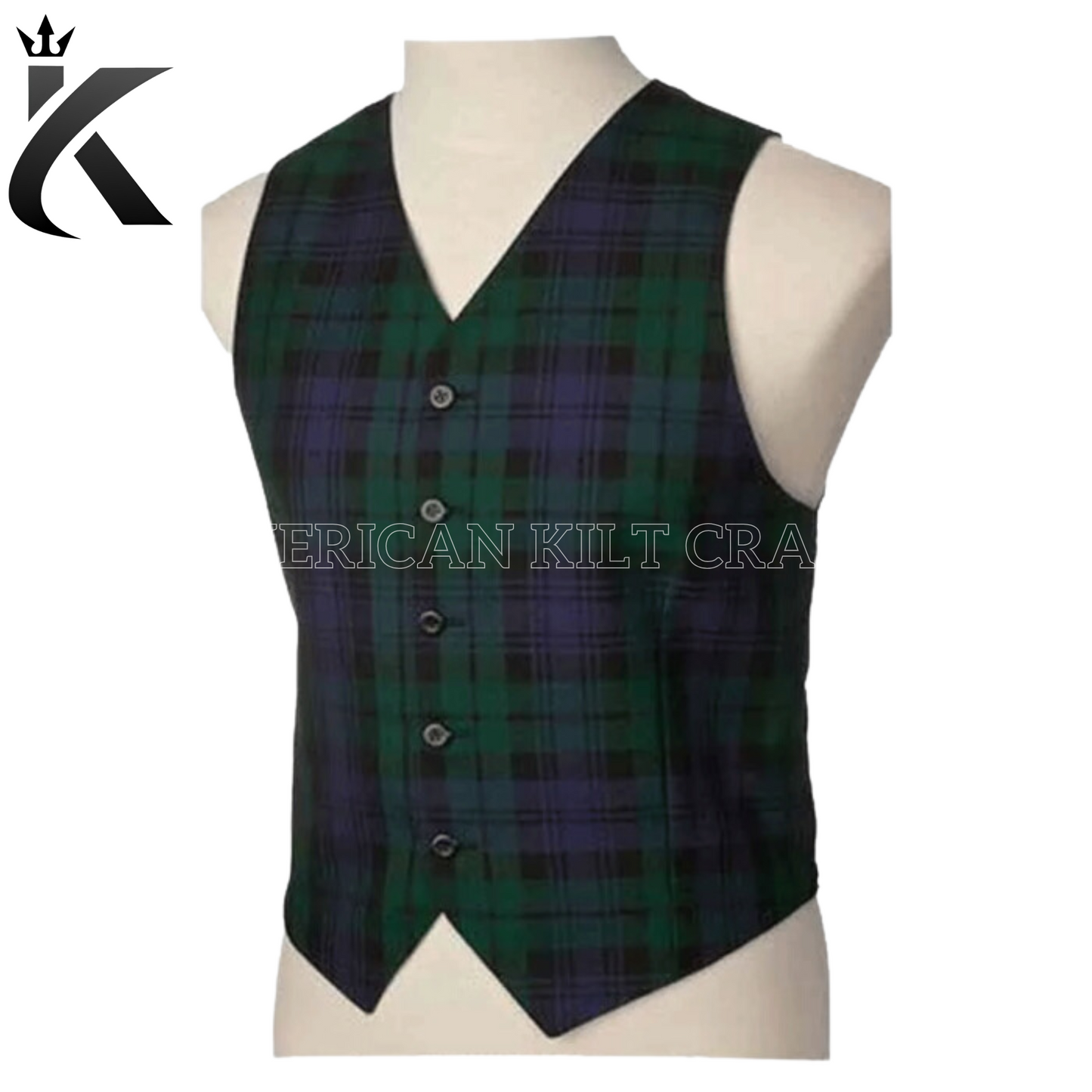 Black Watch Tartan Five Button Vest - Stand Out in Style