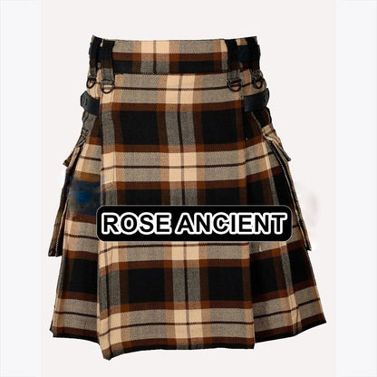 Handmade Rose Ancient tartan kilt with traditional Scottish plaid pattern and classic pleated Highland design.