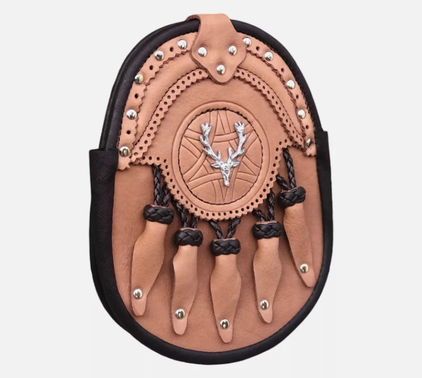 Handmade Leather Sporran – Stag Antler Design Traditional Kilt Pouch
