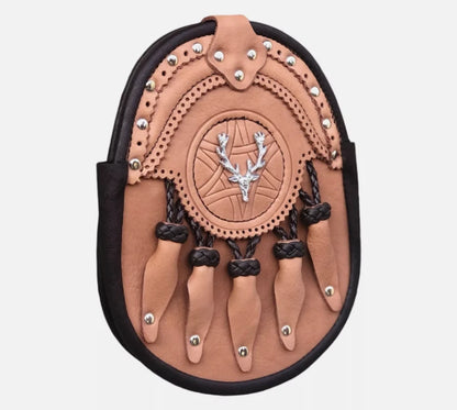 Handmade Leather Sporran – Stag Antler Design Traditional Kilt Pouch