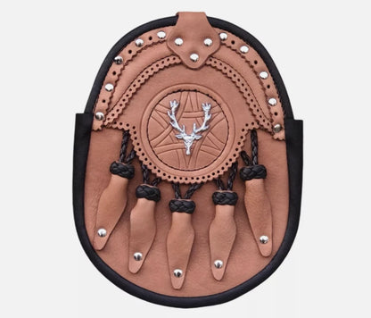 Handmade Leather Sporran – Stag Antler Design Traditional Kilt Pouch
