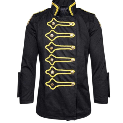 Men's Black and Gold Victorian Military Drummer Jacket | Gothic Steampunk Costume Coat