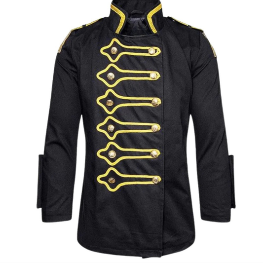 Men's Black and Gold Victorian Military Drummer Jacket | Gothic Steampunk Costume Coat