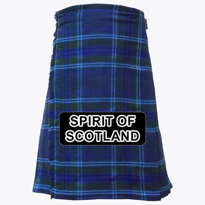 Handmade Spirit of Scotland tartan kilt with traditional Scottish plaid pattern and classic pleated Highland design.