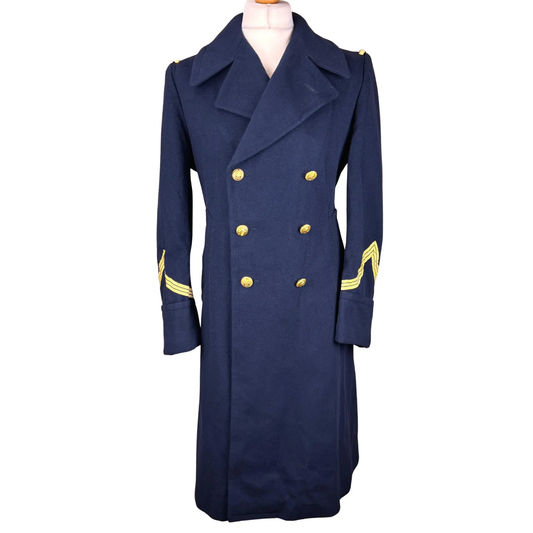 Front view of U.S. Navy officer reefer jacket with classic double-breasted French naval peacoat styling.