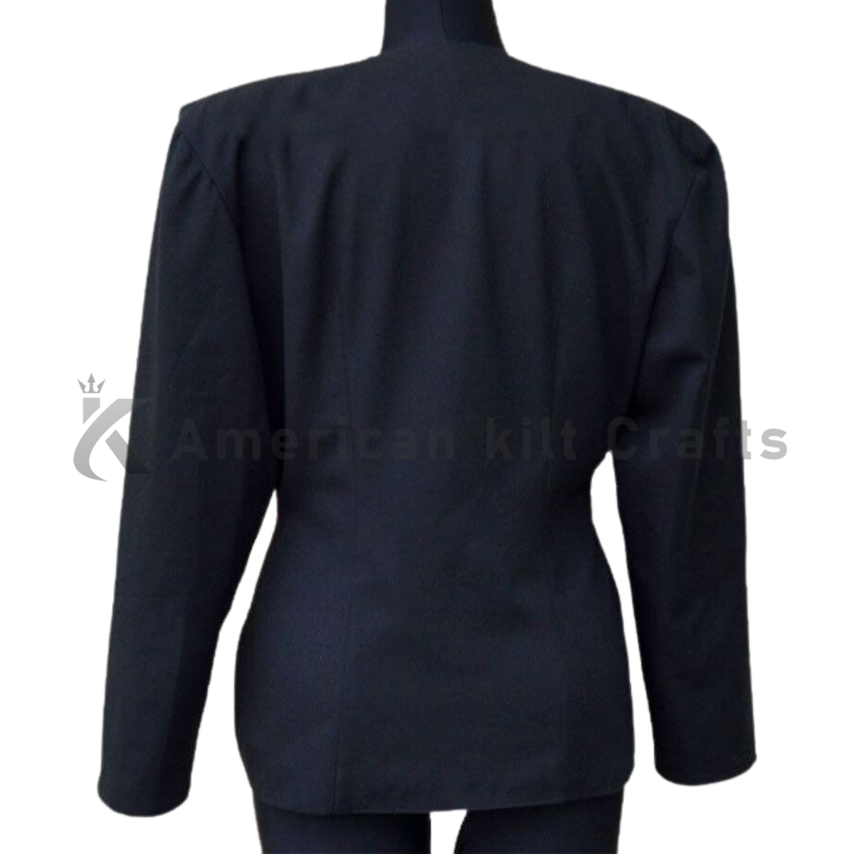 Women’s military steampunk blazer jacket with tailored back detailing and elegant military chic design, back view.