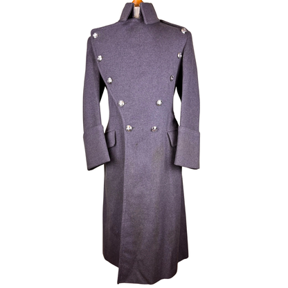 Men's WWII German Luftwaffe grey wool military greatcoat front view featuring a classic historical officer-inspired overcoat design.